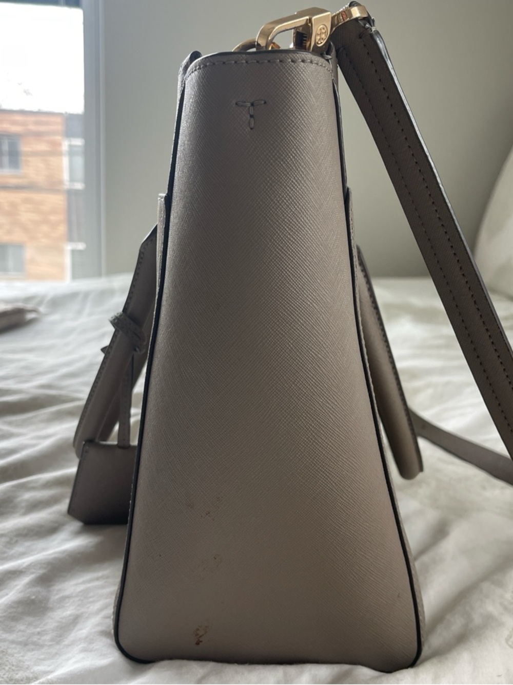 Tory Burch Taupe Saffiano Satchel with Gold Hardware - Picture 4 of 7